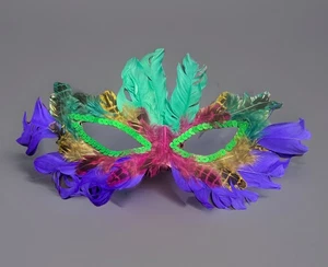 Feather Masquerade Ball Mardi Gras Halloween Mask - Picture 1 of 2