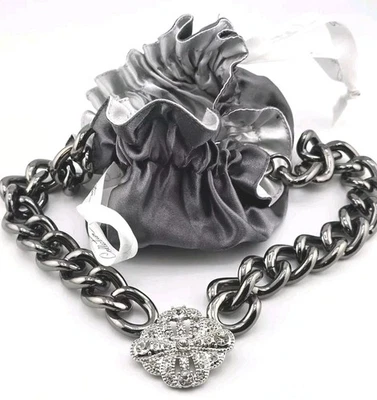 "LIA SOPHIA" RUNWAY☆LINKS  17"CHOKER NECKLACE-TOGGLE-CRYSTALS-GUNMETAL☆ RETIRED☆ - Image 1 of 4