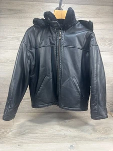Wilsons Leder Herren schwarz schwere Bomber abnehmbare Kapuze Kunstfell Jacke/Mantel M - Bild 1 von 12