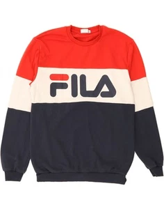 FILA Mens Graphic Sweatshirt Jumper Large Red Colourblock Cotton DF09 - Picture 1 of 3
