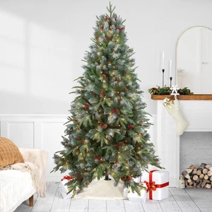 Northlight 7ft Frosted Mixed Berry Pine Artificial Christmas Tree Clear Lights - Picture 1 of 6
