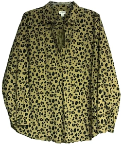 J.CREW Re-Imagined Large Brown Animal Print Long Sleeve Pullover Top Collar - Picture 1 of 12