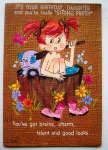 Girl daughter in bath tub vintage Birthday Greeting Card *VV20 - Picture 1 of 3
