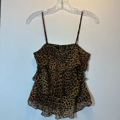 全新 100% 真丝 INC 无袖 Ruffly 女式豹纹上衣 - 4 码娇小 — 第 1/4 张图片
