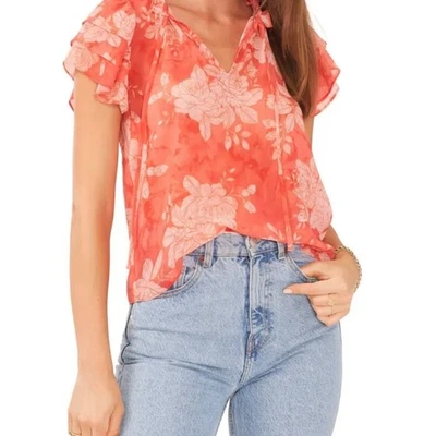 Blusa boho grande manga corta floral rosa coral coral 1.State para mujer Foto 1 de 4