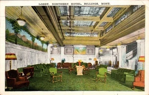 POSTCARD INTERIOR THE NORTHERN HOTEL LOBBY BILLINGS MONTANA - 1936 - Bild 1 von 2