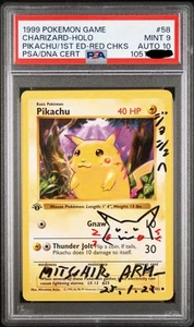 Base Set 1st Edition Red Cheeks Pikachu PSA 10 - Mitsuhiro Arita Signed & Sketch - Picture 1 of 2