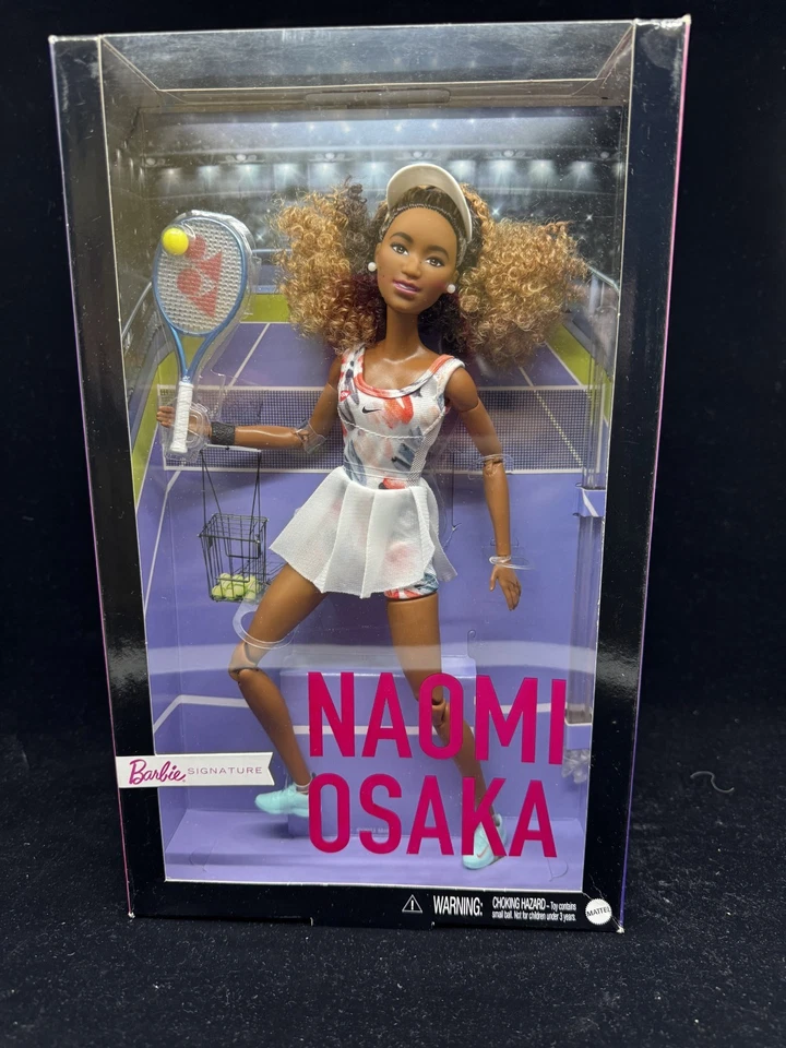 Naomi Osaka Doll 11.5 Barbie Role Models-Curly Hair Tennis Dress Shoes #GXL17