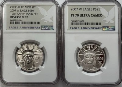 2007 W $50 American Platinum Eagle 10th Anniversary Set NGC PF70 w/ Box & COA - Image 1 of 3