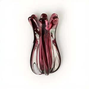 Vintage Murano Glass Vase Oball Design Bordeaux and Transparent Italian Modern - Picture 1 of 12