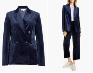VINCE Navy Blue Double Breasted Luxe Velvet Textured Blazer Jacket 2 = XS 💙 - Picture 1 of 15