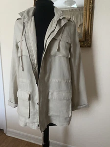 Olivia Moon 100% Leinen Cargo Safari Jacke MediumHidden Hood - Bild 1 von 6