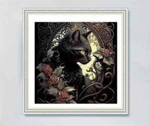 BEAUTIFUL BLACK CAT DIAMOND ART DIAMOND PAINTING KIT 30 X 30 CM * - Picture 1 of 3