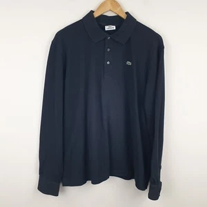 Lacoste Polo Shirt Mens 3XL Size 8 Black Long Sleeve Stretch Cotton Collared - Picture 1 of 11