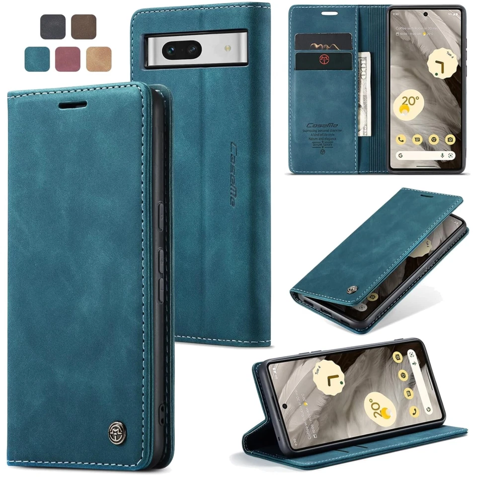 Cover in Pelle PU con Slot per Carte per Google Pixel 7A - Blu Verde Design - Immagine 1 di 2