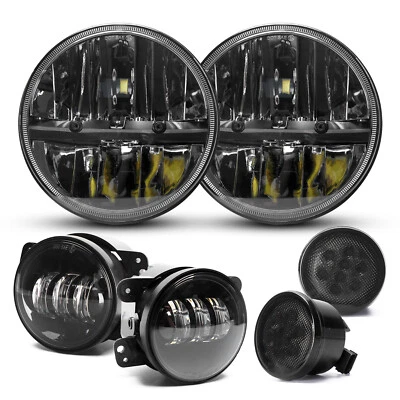 DOT 7'' LED Headlights Fog Lights Turn Lamp Combo for Jeep Wrangler JK 2007-2018 - Image 1 of 4
