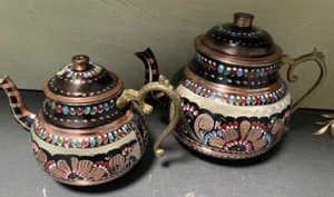 2 Solid Copper Kettle Teapots, Turkish Handmade Etched Copper Teapot, Tea Kettle - Picture 1 of 3