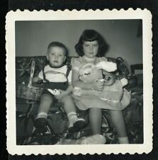 Vintage Photo CHILDREN ON EASTER MORNING BASKETS STUFFED RABBIT BUNNY