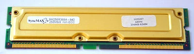 SyncMAX 256MB RAMBUS Memory 256MB /8 PC800 40 NON ECC part# SM256R368A-840 - Image 1 of 2