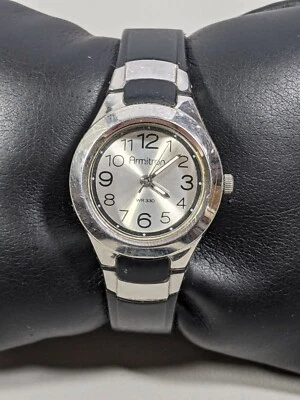 Часы Armitron All Sport серебристый круглый корпус 26 мм черный силиконовый ремешок 9 дюймов - Изображение 1 из 4