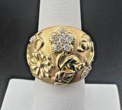 ANILLO BANDA SONIA BITTON DESIGNS ORO AMARILLO 14K YG RACIMO DIAMANTE FLOR CÚPULA Foto 1 de 4