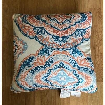 Almohada decorativa Geneva Home Fashion LLC Paisely azul marfil naranja 18" X 18" Foto 1 de 3