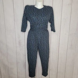 Vintage Paquette Too Volup 80's 90's Blue Floral Jumpsuit Womens Size 14 - Picture 1 of 12