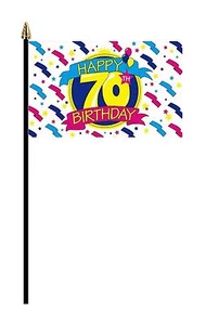 HAPPY 70. GEBURTSTAG PACKUNG MIT 12 KLEINEN HANDFAHNEN Flagge 6"x4" mit 10" Stange - Bild 1 von 1