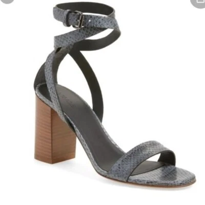 Sandalia Vince Farley Tobillo Envolvente Cuero Tacón Gris Reptil Mujer Talla 9 M Foto 1 de 4