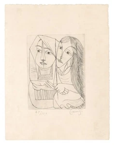 Tamiji Kitagawa Copperplate Two Mexican women sitting Autographed 1 sheet 1970 - Picture 1 of 1