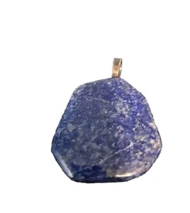 Natural Lapis Lazuli Gemstone Blue Pendant Irregular Asymmetrical Shape Silver - Picture 1 of 7