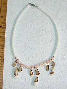 Hawaiian 16" NECKLACE w/Dangling Cone Snail Shells, Pink & White Shells OOAK B02 - Picture 1 of 8