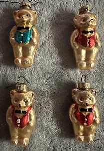 Vintage Glass Christmas Ornament - LOT 4 Teddy Bears - Bild 1 von 3