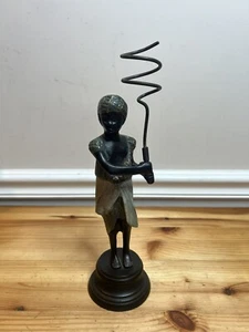 Bronze Blackamoor Nubian Cast Bronze Candle Holder Bud Vases 12" - Picture 1 of 13