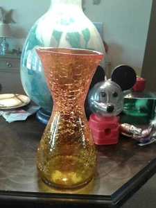 Rare Blenko Vintage Tangerine (aka amberina) Crackle Glass Vase ~HTF ~ 11" tall - Picture 1 of 7