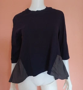 MARECHAL TERRE JAPAN PEPLUM  ASYMMETRIC QUARTER SLEEVED TOP BLACK SIZE 2 - Picture 1 of 7