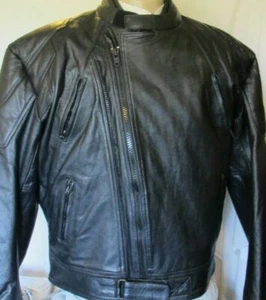 MENS BLACK VENTED LEATHER BIKER MOTORCYCLE JACKET SIZE 2XL 46-47"Chest CLOSEOUT - Picture 1 of 3