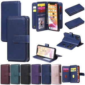 10pcs/lot Multifunctional 10-Card Slot Leather Wallet Case for iPhone 16 Sam A15 - Picture 1 of 12