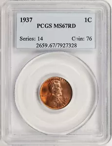 1937 1c Lincoln Wheat Cent PCGS MS67 RD - Picture 1 of 4
