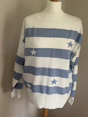 Blue & White Striped￼Star Jumper Size M (12-14 ) Sparkly ￼ - Image 1 of 4