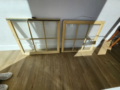 Antique 1900s Salvaged Wood Windows Original Glass Architectural Salvage - Image 1 of 4