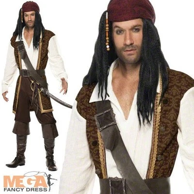 Deluxe High Seas Mens Pirate Fancy Dress Buccaneer Halloween Adults Costume New - Image 1 of 4