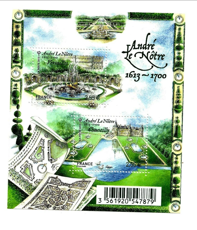 FRANCIA - 2013 André Le Notre - Jardines - Hoja de recuerdo #4405 - En muy buen estado MNH Foto 1 de 1
