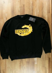 VERSACE Sudadera Algodón Estampado Logotipo Negro y Amarillo Talla XL Auténtica Nueva Con Etiquetas - Imagen 1 de 8