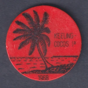 Cocos Keeling Islands.  1968 2 Rupees - Red Plastic..  VF - Picture 1 of 2
