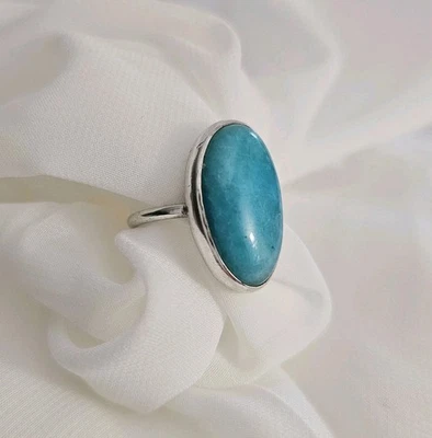 Hermosa idea de regalo anillo amazonita de plata de ley 925 talla 7  Foto 1 de 4