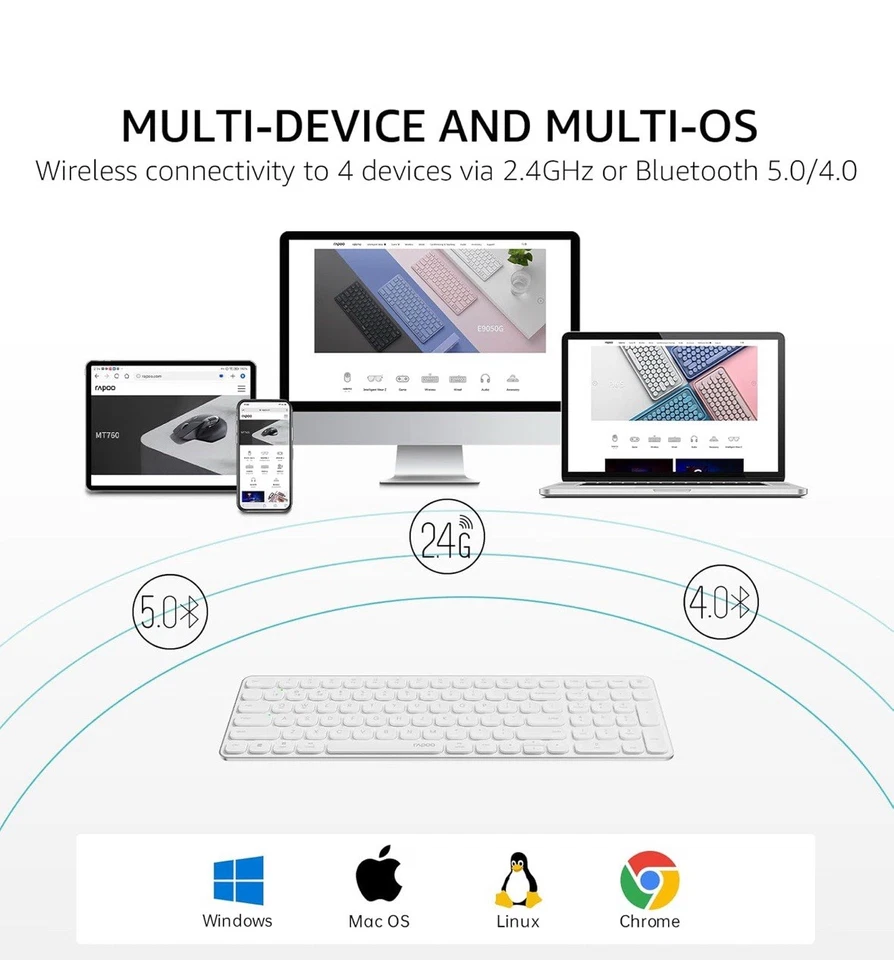 Rapoo E9310M Wireless Keyboard for Mac/iPad/PC, Multi-Device Bluetooth Keyboard - Image 1 of 4