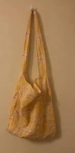 Vintage Free People Tote Bag Yellow W. Pink Seashells Beach Sling Shoulder Bag - Picture 1 of 2