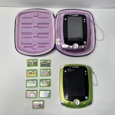 2 Two Leap Frog LeapPad 2 Explorer Touchpad Purple Green With 9 Games Carry Case - Image 1 of 4
