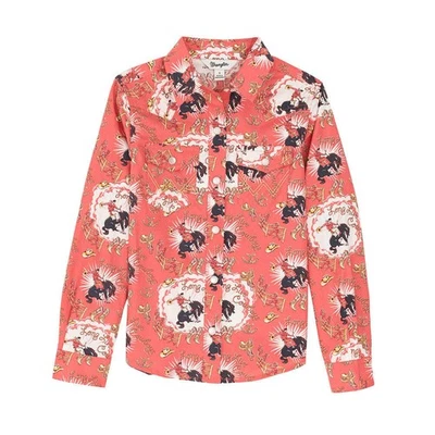 112367473 Wrangler Girls' Long Sleeve Western Snap Shirt - Pink NEW - Image 1 of 2